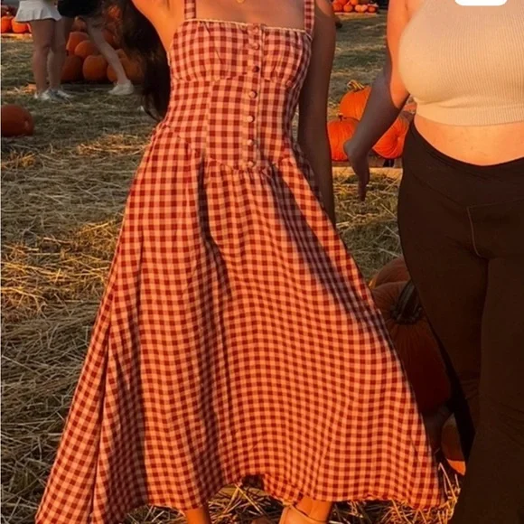 Drop waist smock Cider Red and White Sundress Sleeveless Midi - Picture 2 of 6